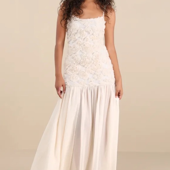 Lulus Dresses & Skirts - Lulu's Ivory Floral-Embellished Maxi Dress